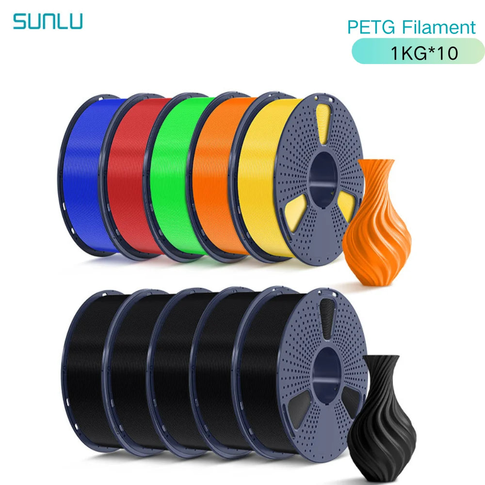 SUNLU 10KG PETG/ABS Filaments 10Rolls 3D Filament 1KG/roll 1.75mm 100% Filament Lines Up Neatly For 3D Printing From EU US