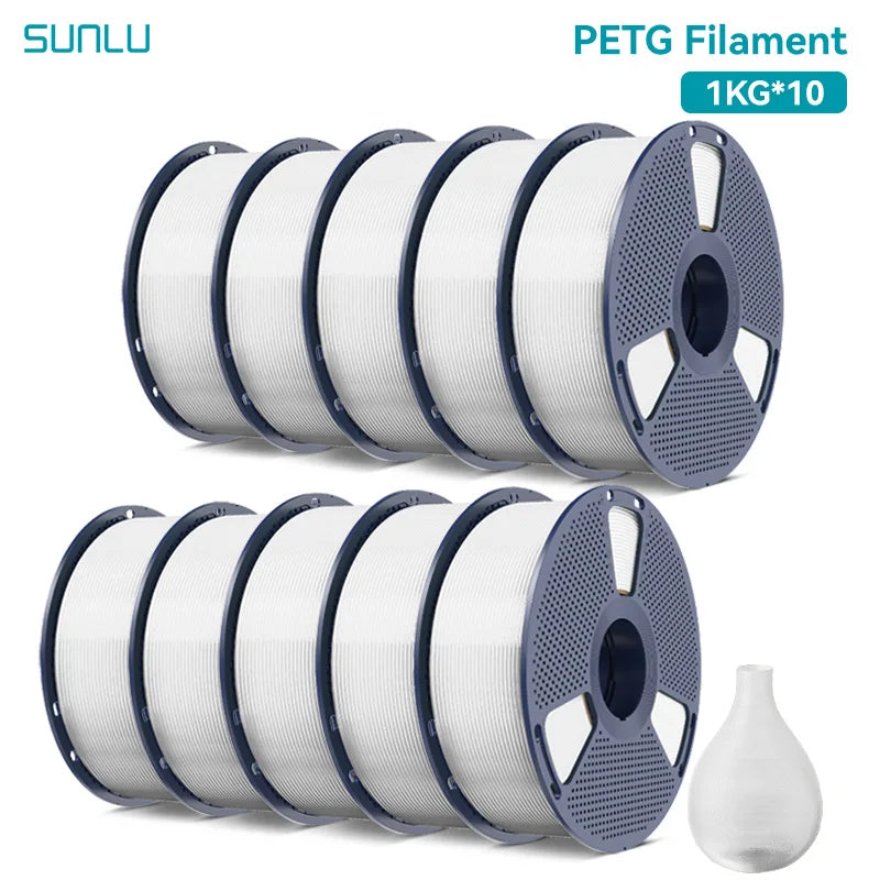 SUNLU 10KG PETG/ABS Filaments 10Rolls 3D Filament 1KG/roll 1.75mm 100% Filament Lines Up Neatly For 3D Printing From EU US