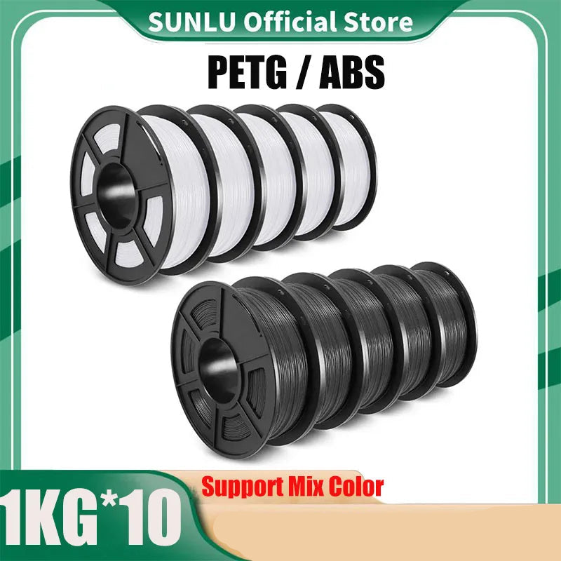 SUNLU 10KG PETG/ABS Filaments 10Rolls 3D Filament 1KG/roll 1.75mm 100% Filament Lines Up Neatly For 3D Printing From EU US