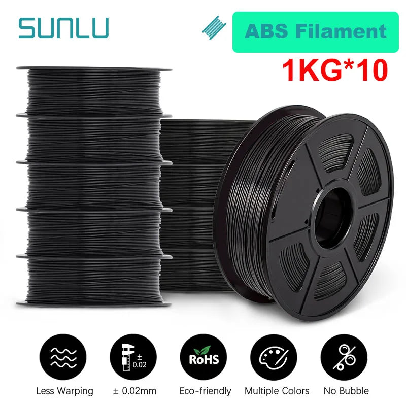 SUNLU 10KG PETG/ABS Filaments 10Rolls 3D Filament 1KG/roll 1.75mm 100% Filament Lines Up Neatly For 3D Printing From EU US