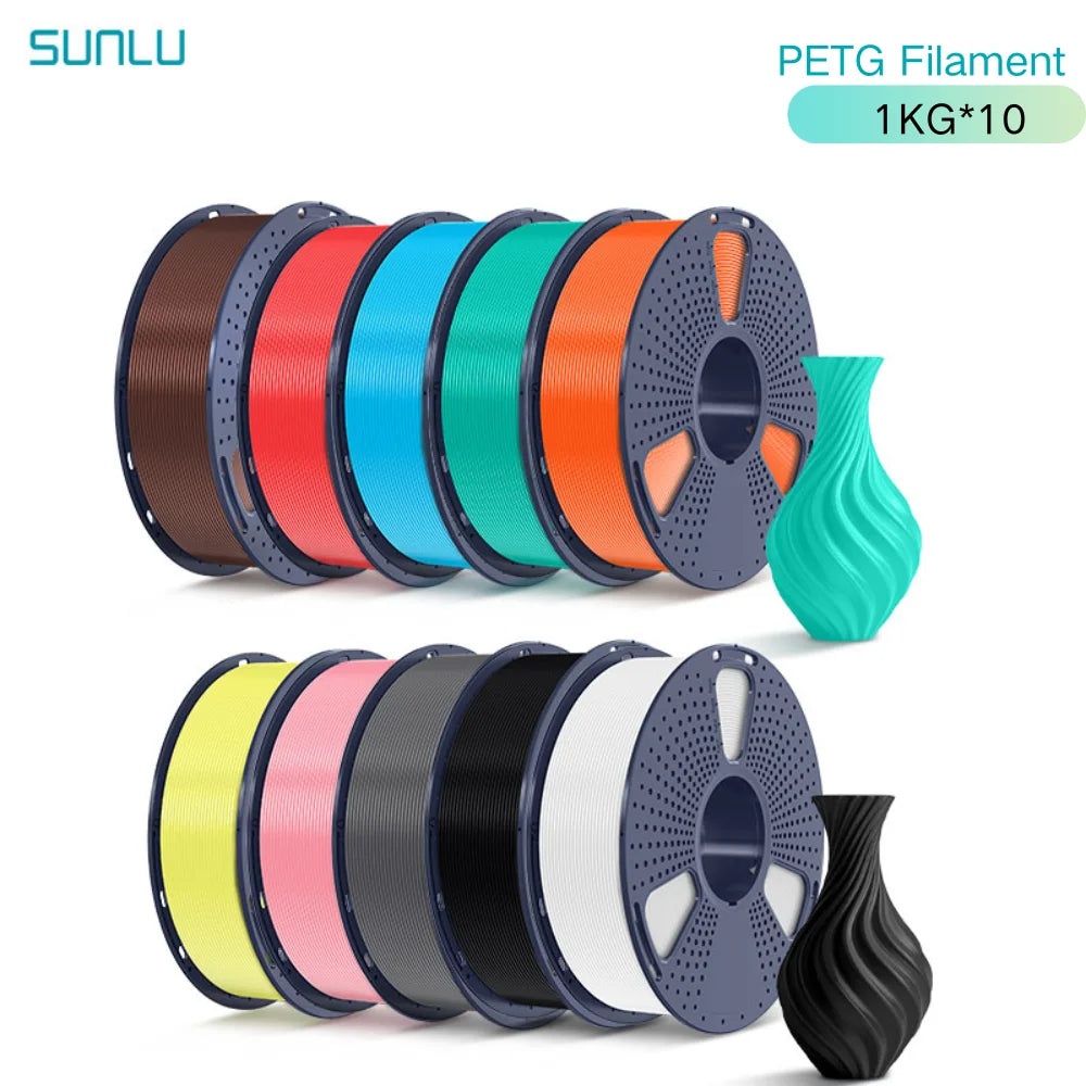 SUNLU 10KG PETG/ABS Filaments 10Rolls 3D Filament 1KG/roll 1.75mm 100% Filament Lines Up Neatly For 3D Printing From EU US