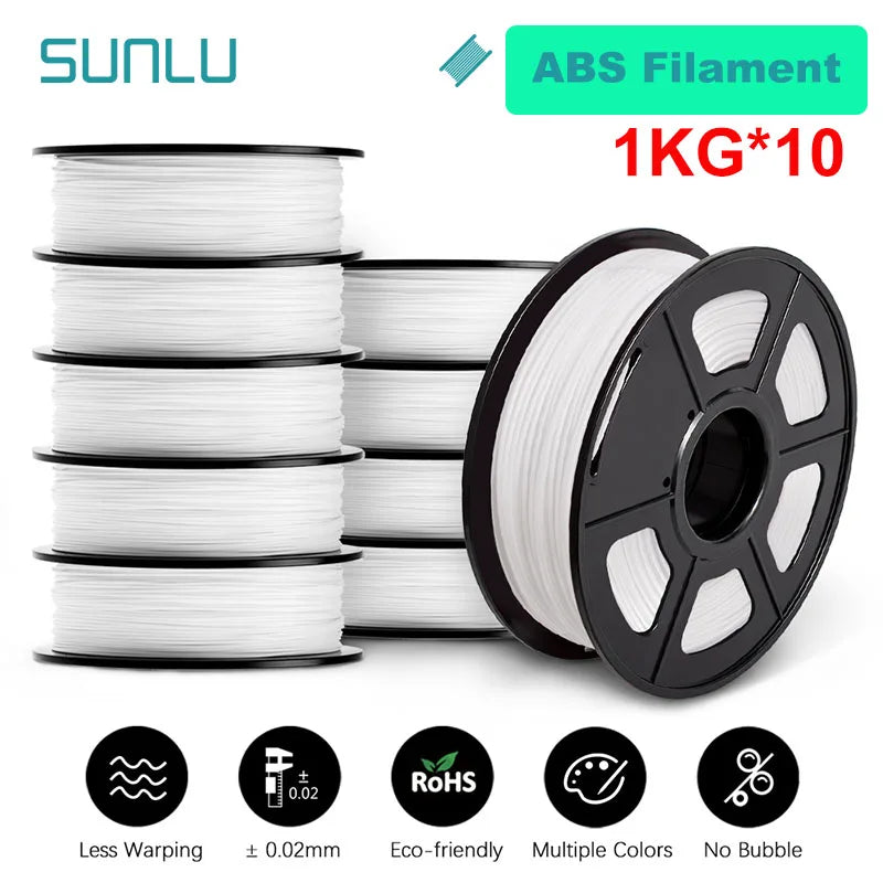SUNLU 10KG PETG/ABS Filaments 10Rolls 3D Filament 1KG/roll 1.75mm 100% Filament Lines Up Neatly For 3D Printing From EU US