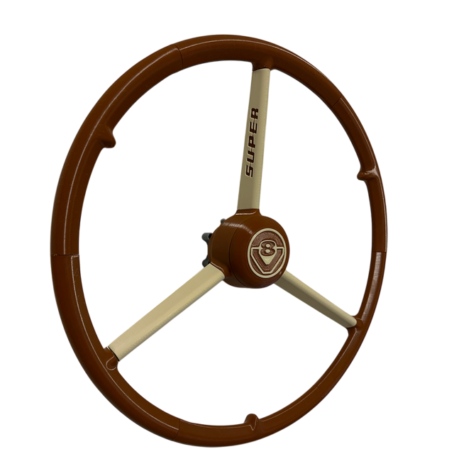 Volant 3 branches, 50 cm marron beige écriture super, V8 SCANIA, Fond de cabine semi-remorque