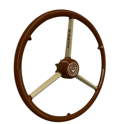 Volant 3 branches, 50 cm marron beige écriture super, V8 SCANIA, Fond de cabine semi-remorque